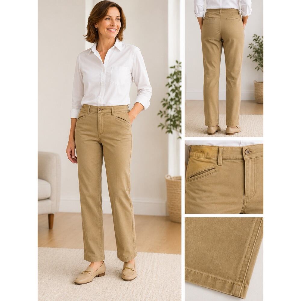 Talbots Stretch Khaki Pants Womens Size 14 Classic Straight Leg Casual Career